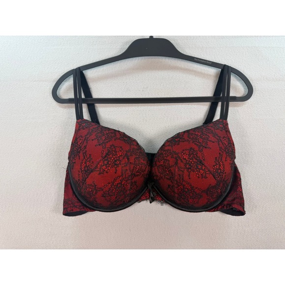 torrid Other - Torrid Push Up Plunge Bra 40D Red Black Floral Lace Underwire Eyelash Trim Bow
